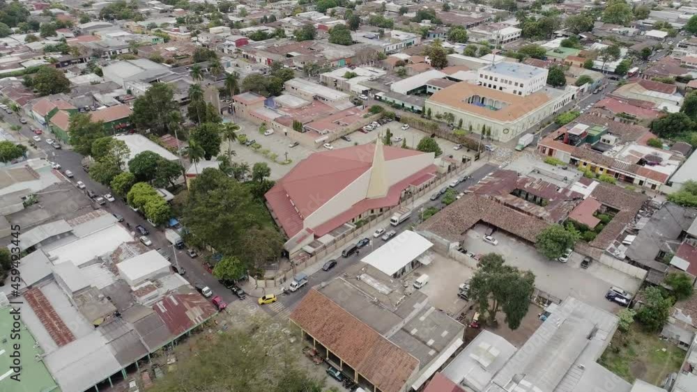 Aerial View Of Parroquia Inmaculada Concepcion In Santa Tecla, El Salvador - drone shot Aerial View Of Parroquia Inmaculada Concepcion In Santa Tecla, El Salvador - drone shot