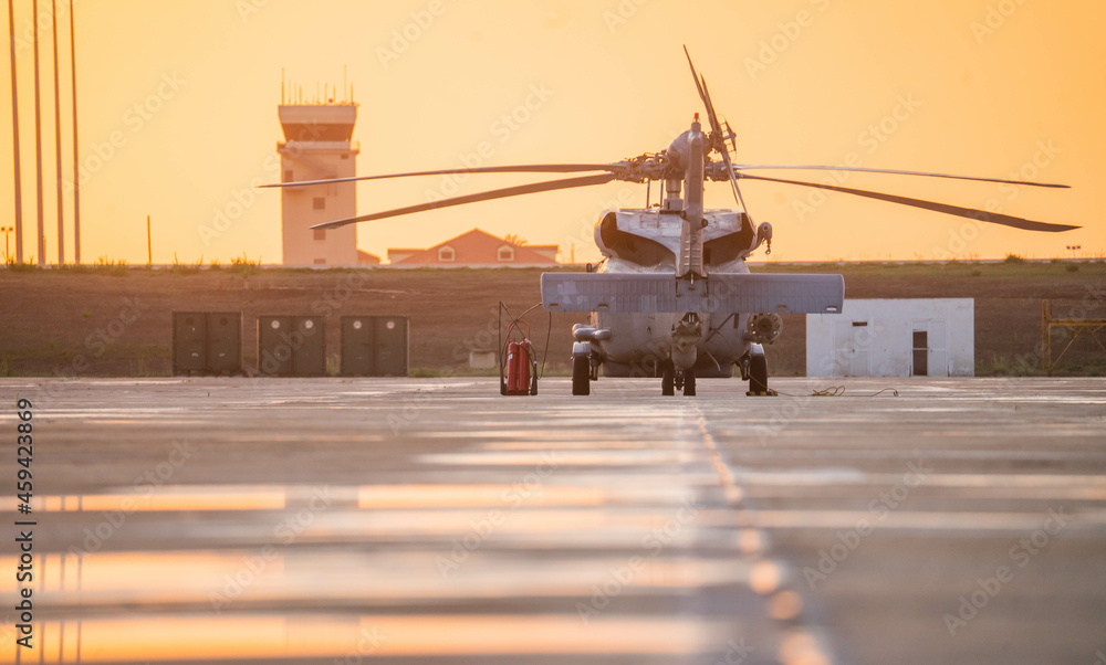 Fototapeta premium navy military helicopter in a naval base waiting for take off for a deployment