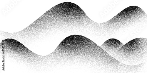 Dotwork mountain pattern vector background. Black noise stipple dots hills. Sand grain effect rock. Dots grunge banner. Abstract noise dotwork pattern. Stipple circles hills. Dotted mountain vector.