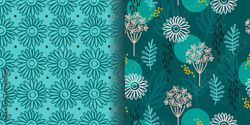 Vector pattern from stylized plants, herbs and flowers. A set of two patterns matching the color.
Web