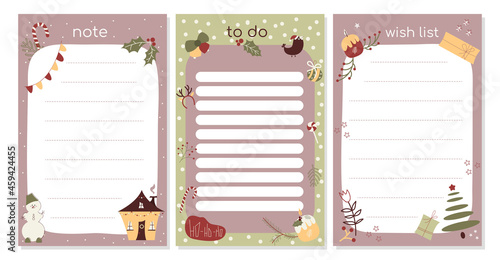 Christmas To Do list template with cute festive elements. Daily winter check list. Planner, shedule, notebook, weekly notes. Cartoon flat vector illustration