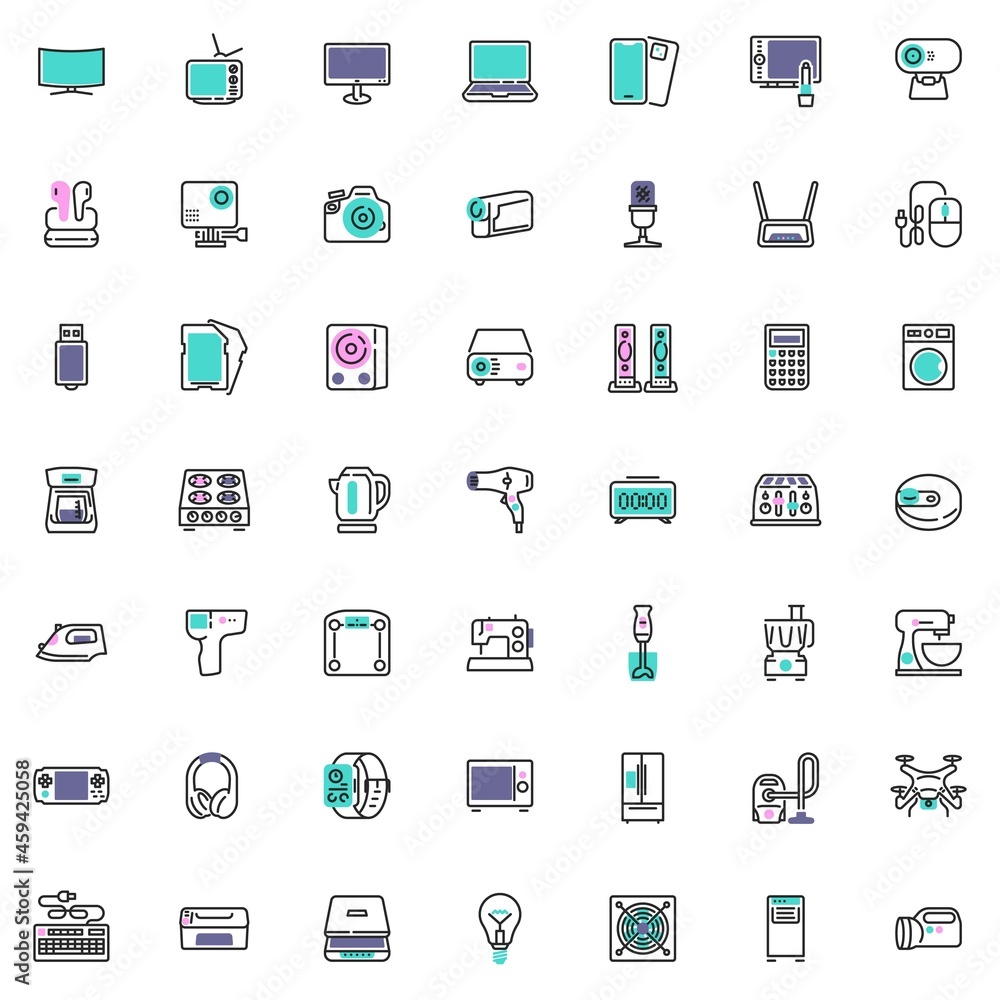 Electronic device line icons set Electronic device line icons set