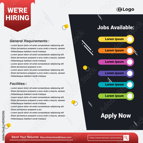 Recruitment advertising template. Recruitment Poster, Job hiring poster, social media, banner, flyer. Digital announcement job vacancies layout