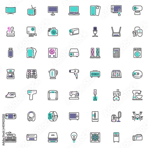 Electronic device line icons set