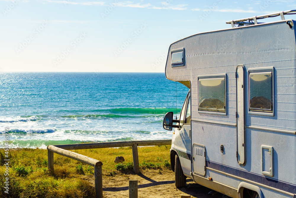Motorhome camping on beach, Spain Motorhome camping on beach, Spain