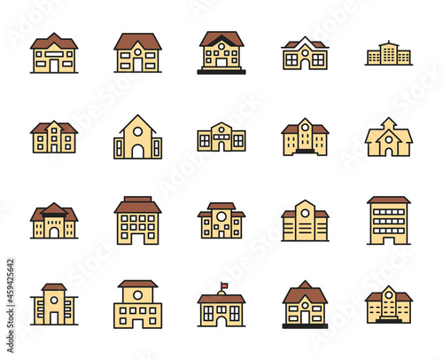 School building line icon set. Collection of high quality color outline logo for mobile concepts and web apps. Education set in trendy flat style. Vector illustration on a white background