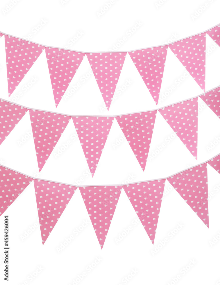 Rows of triangular bunting flags on white background. Festive decor Rows of triangular bunting flags on white background. Festive decor