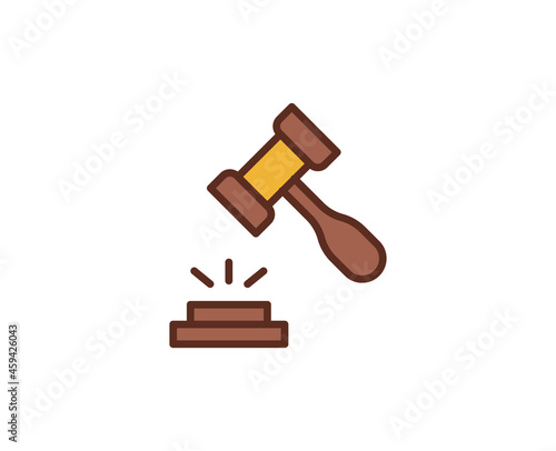 Judge hammer flat line icon on white background