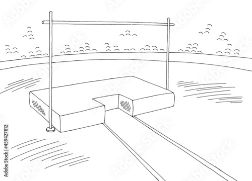 Pole vaulting stadium sport graphic black white sketch illustration vector