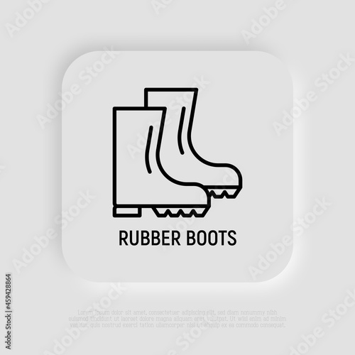 Rubber boots thin line icon, waterproof footwear. Modern vector illustration
