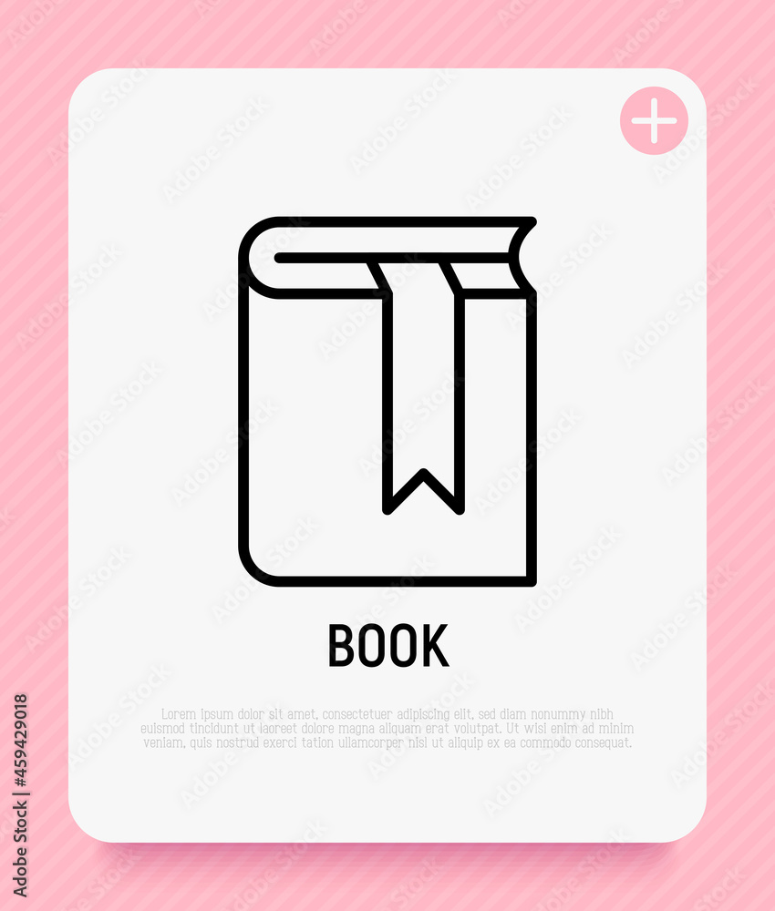 Book with bookmark thin line icon. Modern vector illustration for bookstore logo. Book with bookmark thin line icon. Modern vector illustration for bookstore logo.