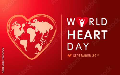 World Heart day with earth in heart. Globe in form heart vector Illustration background for world heart day concept banner or poster