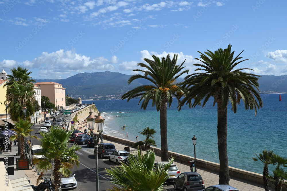 Boulevard Lantivy à Ajaccio avec ses palmiers et la plage Saint-François