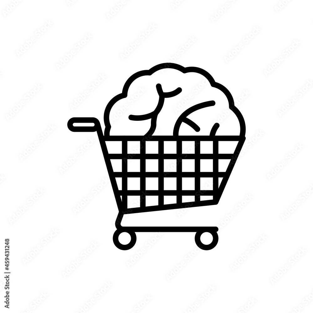 Smart shopping thin line icon, brain in trolley. Loyalty program, referal system, cashback. Modern vector illustration. Smart shopping thin line icon, brain in trolley. Loyalty program, referal system, cashback. Modern vector illustration.