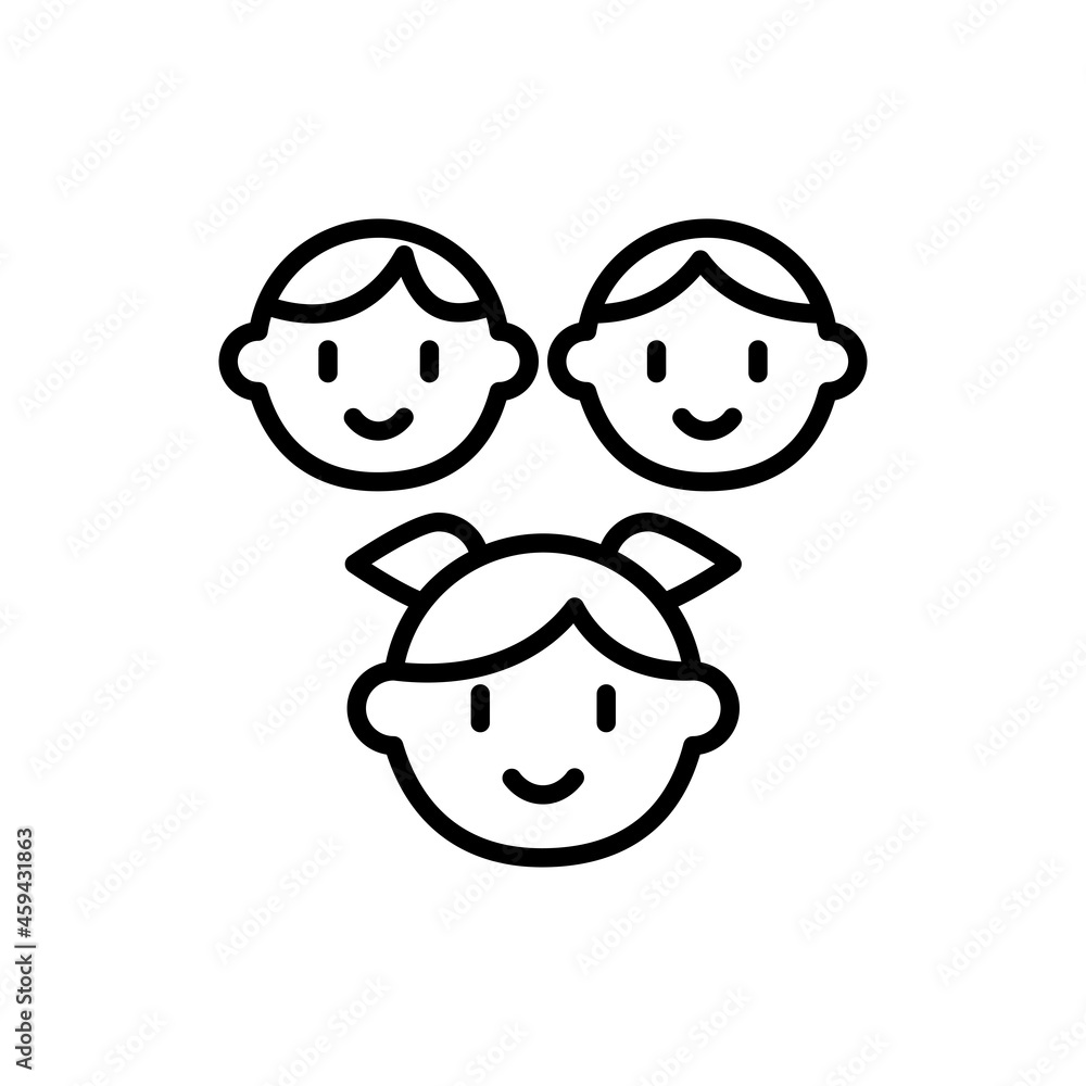 Happy smiling kids thin line icon, girl with tails and two boys. Modern vector illustration. Happy smiling kids thin line icon, girl with tails and two boys. Modern vector illustration.