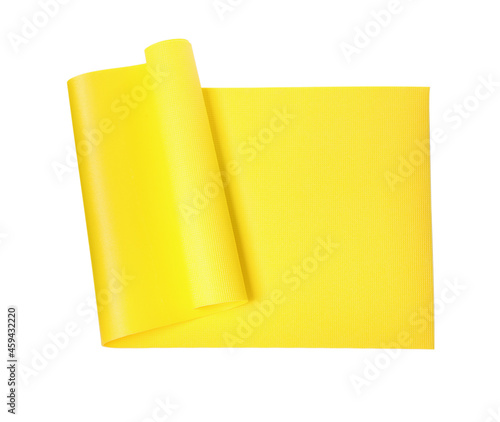 Yellow camping mat isolated on white, top view