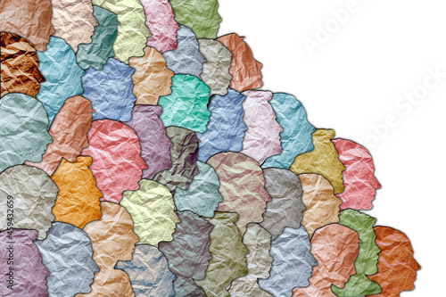 Social protest of society. Different people. Nationality and beliefs. Population protest. People in the form of silhouettes 3D illustrations. Design concept.