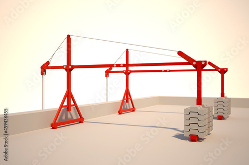 3D image, 3D rendering suspended platform console facade lift in red on a white background, suitable for illustrations and sites on the construction theme