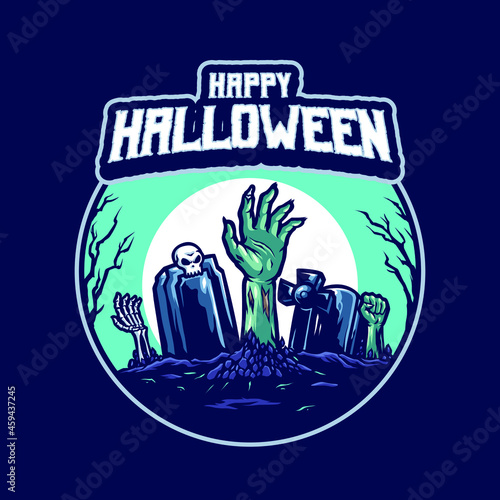 halloween monster skull logo game design template