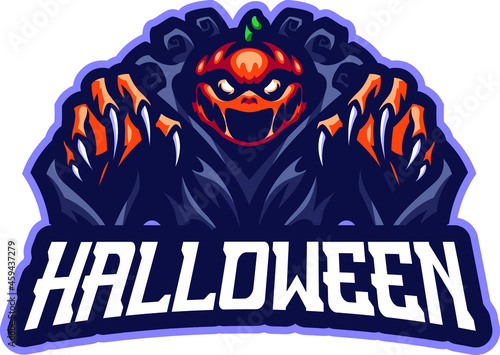 halloween monster skull logo game design template