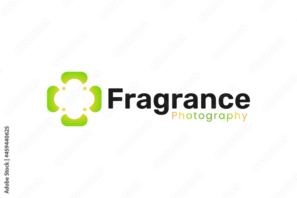 Natural photography. Flower design camera logo. Suitable for landscape, nature, plants, photo studio Natural photography. Flower design camera logo. Suitable for landscape, nature, plants, photo studio