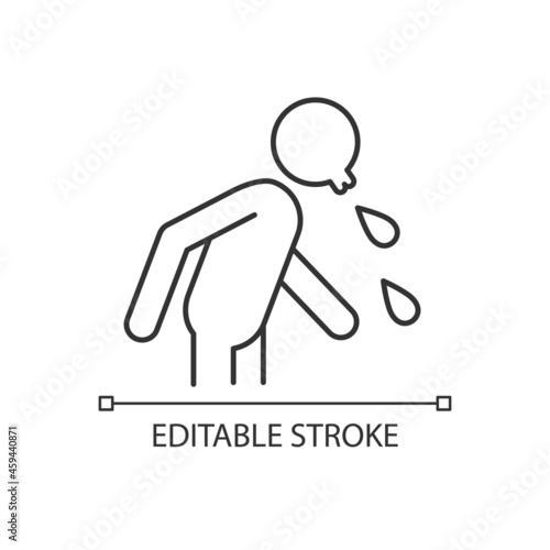 Spit linear icon. Rude, indecent behavior in public places. Lack of manners. Spitting man. Thin line customizable illustration. Contour symbol. Vector isolated outline drawing. Editable stroke
