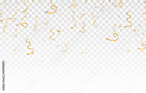 Vector confetti png. Gold confetti falls from the sky. confetti, streamer, tinsel on a transparent background. Holiday, birthday.