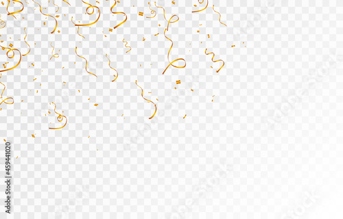 Vector confetti png. Gold confetti falls from the sky. confetti, streamer, tinsel on a transparent background. Holiday, birthday.