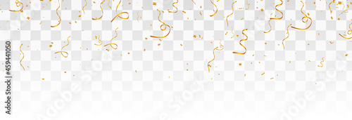 Vector confetti png. Gold confetti falls from the sky. confetti, streamer, tinsel on a transparent background. Holiday, birthday.