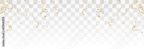 Vector confetti png. Gold confetti falls from the sky. confetti, streamer, tinsel on a transparent background. Holiday, birthday.