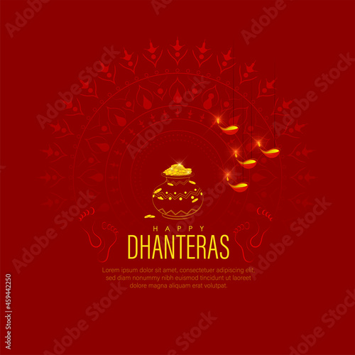 illustration of Gold coin in pot for Dhanteras celebration-Happy Dhanteras. web page, poster and banner.