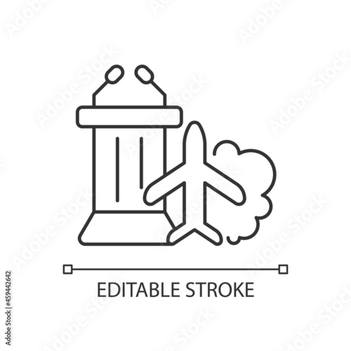 Travel to industry conference linear icon. Covering business travel expenses. Increase loyalty. Thin line customizable illustration. Contour symbol. Vector isolated outline drawing. Editable stroke