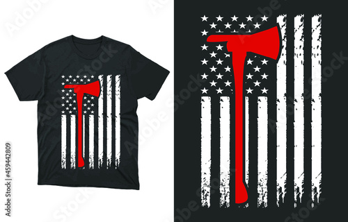 Firefighter Thin Red Line American Flag T-Shirt Vector Design