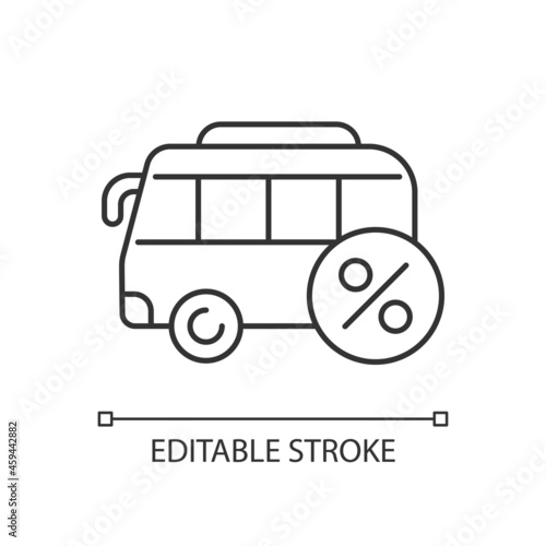 Commuting assistance linear icon. Company-paid travel to workplace. Employee transportation. Thin line customizable illustration. Contour symbol. Vector isolated outline drawing. Editable stroke