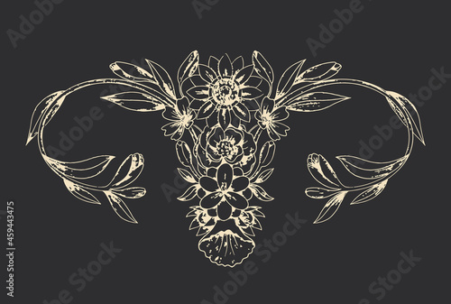 abstract image of a vagina. outer space, planets, moon and stars. snake tempter and plant herbs. printing on fabric and paper. radical feminism. vector