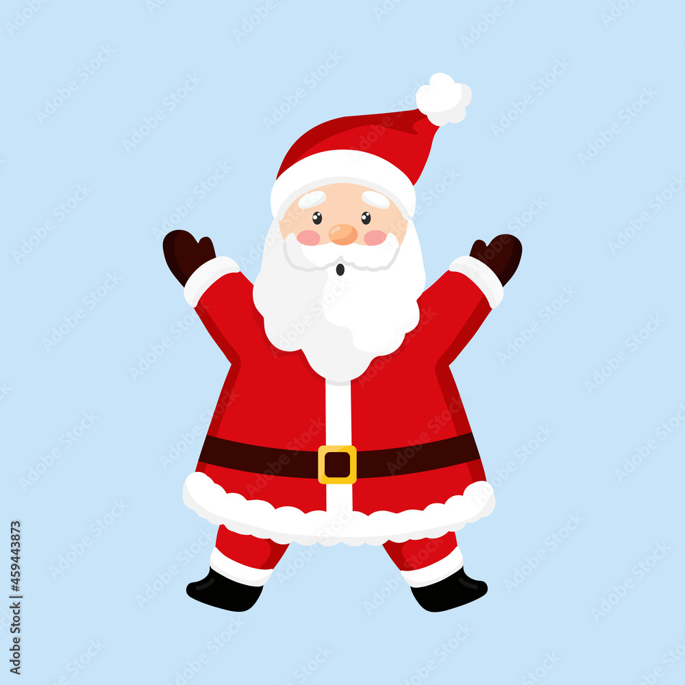 Vector illustration of cute Santa Claus isolated on blue background. Happy Santa Claus jumping. Merry Christmas and happy new year. Flat style. Vector illustration of cute Santa Claus isolated on blue background. Happy Santa Claus jumping. Merry Christmas and happy new year. Flat style.