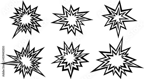 Vector illustration of set of black and white explosive collisions