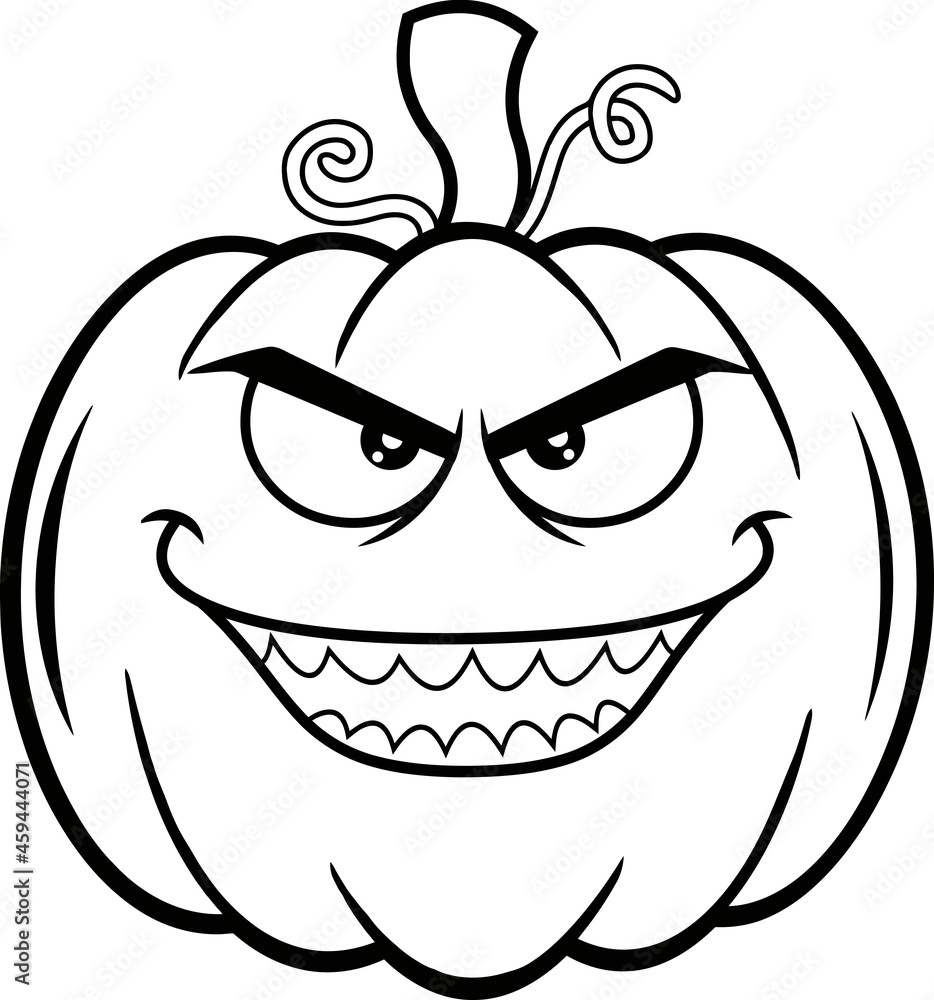 Outlined Evil Halloween Pumpkin Cartoon Emoji Face Character With Angry Expression. Vector Hand Drawn Illustration Isolated On White Background Outlined Evil Halloween Pumpkin Cartoon Emoji Face Character With Angry Expression. Vector Hand Drawn Illustration Isolated On White Background