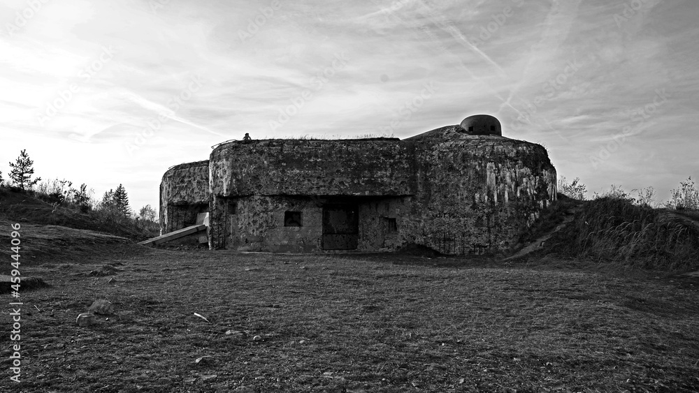 Abandoned military concrete bunker black and white, Brdy, Czechia Abandoned military concrete bunker black and white, Brdy, Czechia