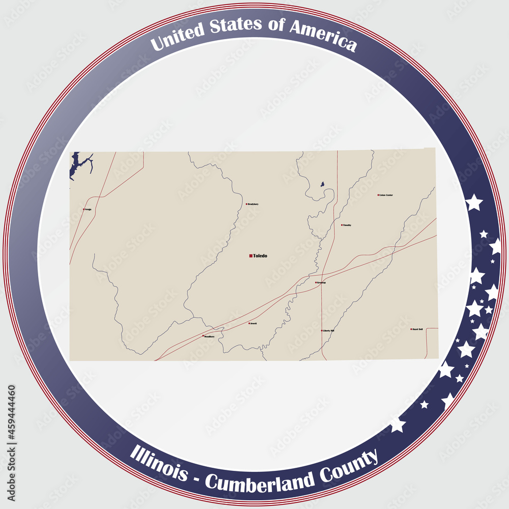 Fototapeta premium Large and detailed map of Cumberland county in Illinois, USA.