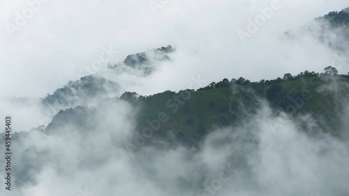 Aerial view of foggy mountains in the Andes,Nevado del Ruiz volcano area, Colombia, South America photo