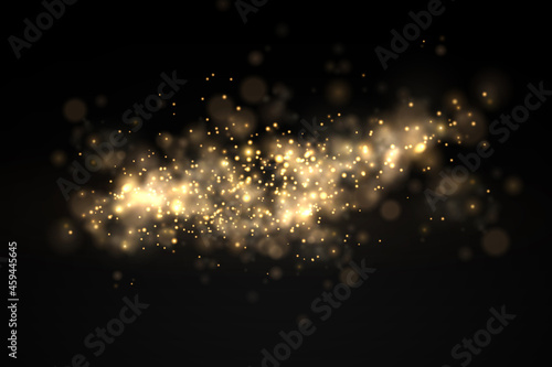 Fototapeta Sparkling golden magic dust particles bokeh light.