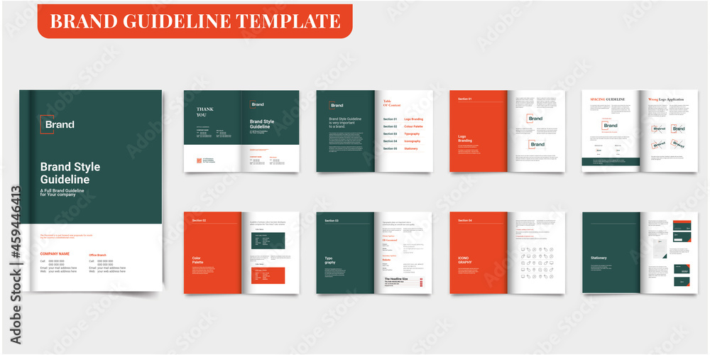 Brand Guideline Template Brand Style Guide Book Brochure Layout Brand Book Brand Manual Brand Guidelines Template - obrazy, fototapety, plakaty 