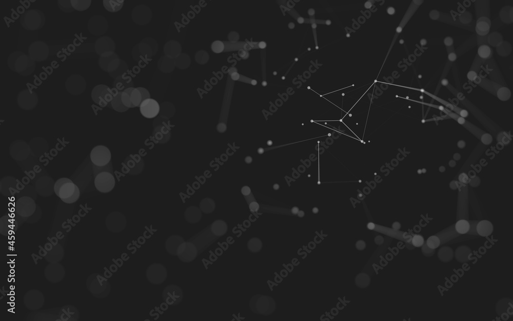 Abstract background. Molecules technology with polygonal shapes, connecting dots and lines. Connection structure. Big data visualization.