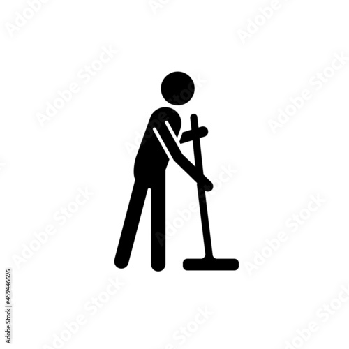 Cleaning with mop black glyph icon. Person with mop cleaning house. Maintain cleanliness in flat. Commonplace household duties. Silhouette symbol on white space. Vector isolated illustration