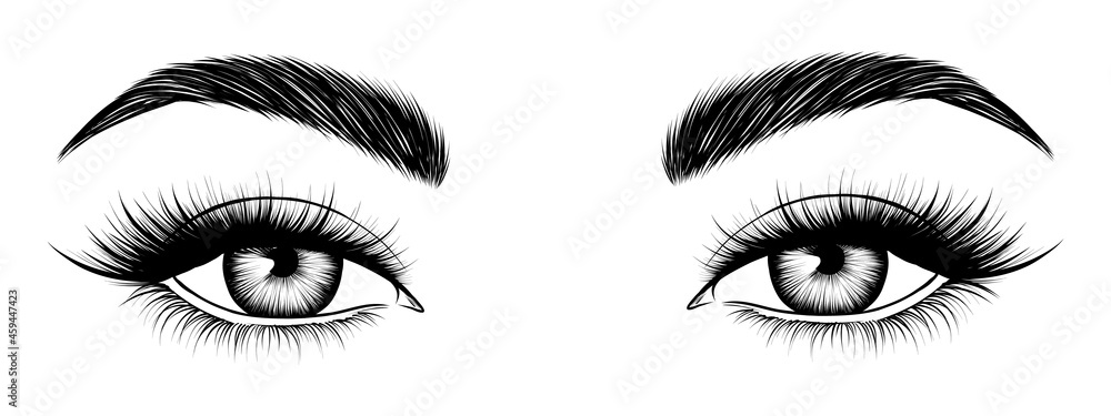 Hand-drawn female eyes. Attractive woman eyes. Black and white sketch.  Fashion illustration. Vector EPS 10.
