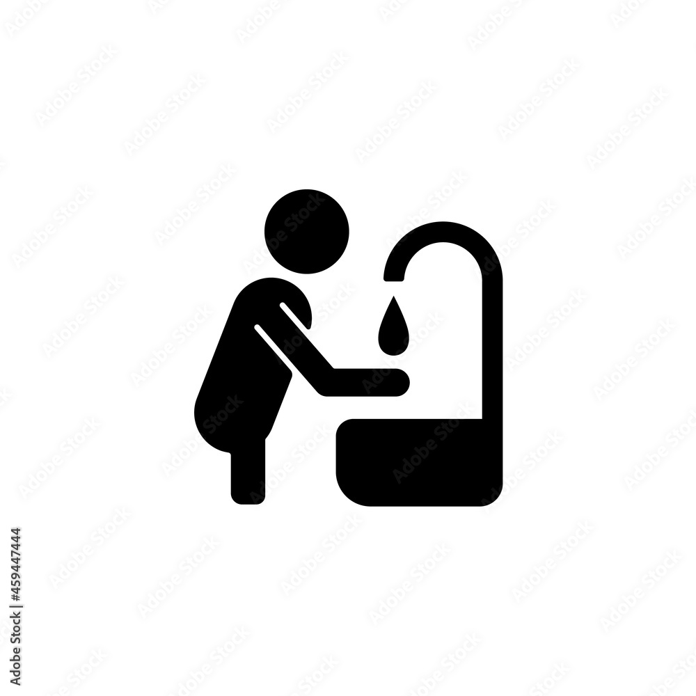 Wash hands black glyph icon. Protection measure during epidemic. Healthy habit. Personal hygiene activities, procedures. Silhouette symbol on white space. Vector isolated illustration Wash hands black glyph icon. Protection measure during epidemic. Healthy habit. Personal hygiene activities, procedures. Silhouette symbol on white space. Vector isolated illustration