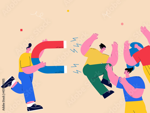 Attracting customers, buyers, followers, users, marketing strategy, social media marketing campaign, influencing, popular trends, retention strategy flat vector illustration 