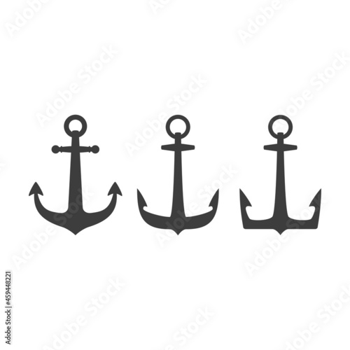 Nautical Anchor set isolated white background. Vintage sea anchors collection. Ship anchor, vintage icon. Vector illustration for marine and heraldry design. EPS 10.