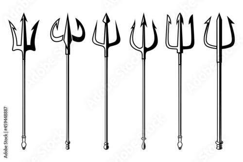 Set of the trident illustrations. Design element for logo, label, sign, emblem, poster. Vector illustration